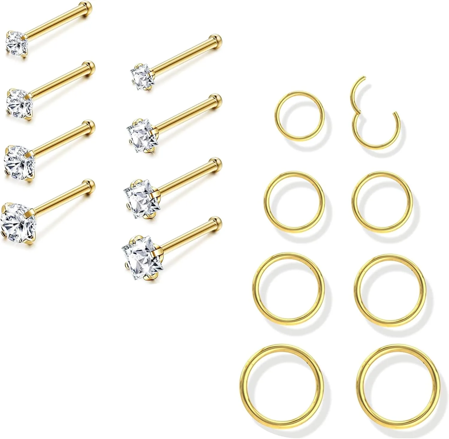 Jstyle Hypoallergenic Nose Rings-18G Nose Rings Studs-16G Nose Ring Hoop- Surgical Stainless Steel Nose Rings Studs Cubic Zirconia Nose Ring Labret Nose Piercing Jewelry for Women Men