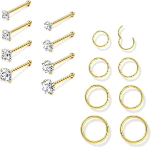 Jstyle Hypoallergenic Nose Rings-18G Nose Rings Studs-16G Nose Ring Hoop- Surgical Stainless Steel Nose Rings Studs Cubic Zirconia Nose Ring Labret Nose Piercing Jewelry for Women Men