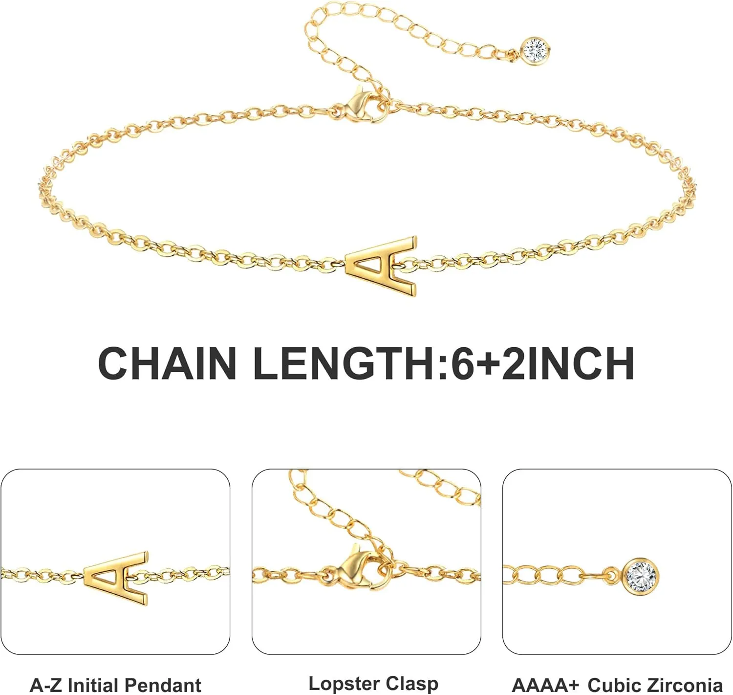 KAERUN Gold Initial Bracelets for Women 18K Gold Plated Letter Charm Bracelet for Teen Girls Gifts Trendy Stuff Cute Simple Monogram Adjustable Link Dainty Bracelets Fashion Jewelry Gifts