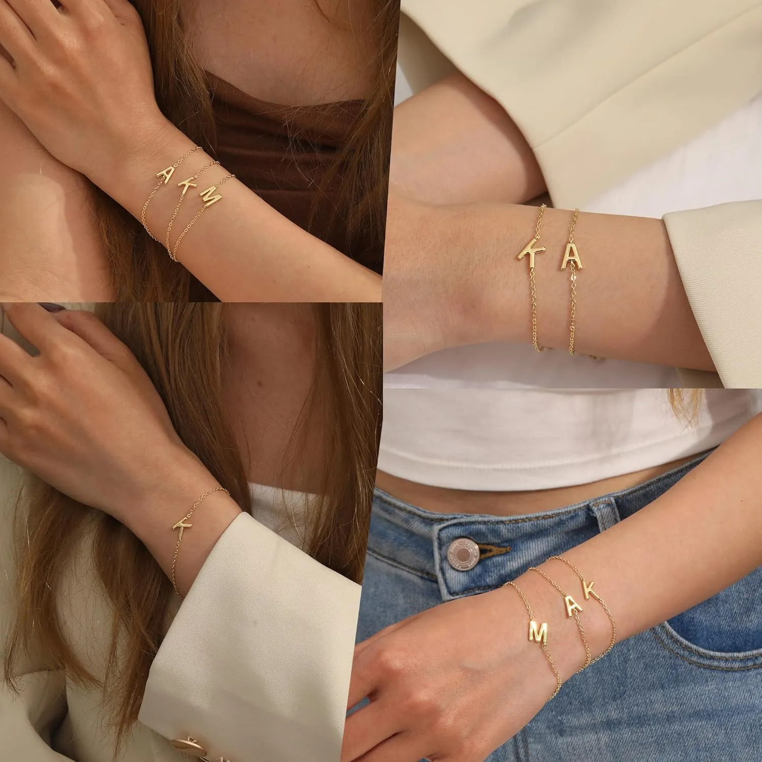 KAERUN Gold Initial Bracelets for Women 18K Gold Plated Letter Charm Bracelet for Teen Girls Gifts Trendy Stuff Cute Simple Monogram Adjustable Link Dainty Bracelets Fashion Jewelry Gifts