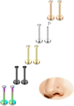 Kakonia 18 Gauge Nose Ring,Surgical Steel Nose Studs Tiny Nose Rings for Women CZ Nose Piercings Flat Back Cartilage Earring Lip Rings Internally Threaded Nose Stud Labret Tragus Piercing Jewelry