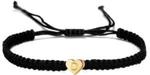 kelistom 14K White Gold Plated Initial Heart String Bracelets for Women Men Handmade Rope Braided Bracelet Minimalist Jewelry Matching Couple Bracelets