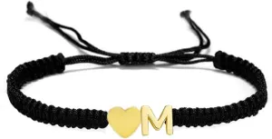 kelistom Initial Heart Bracelet, 18K Gold Plated Stainless Steel Tiny Heart Letter Black String Name Bracelets for Women Men Handmade Minimalist Jewelry Matching Couple Bracelets