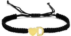 kelistom Initial Heart Bracelet, 18K Gold Plated Stainless Steel Tiny Heart Letter Black String Name Bracelets for Women Men Handmade Minimalist Jewelry Matching Couple Bracelets