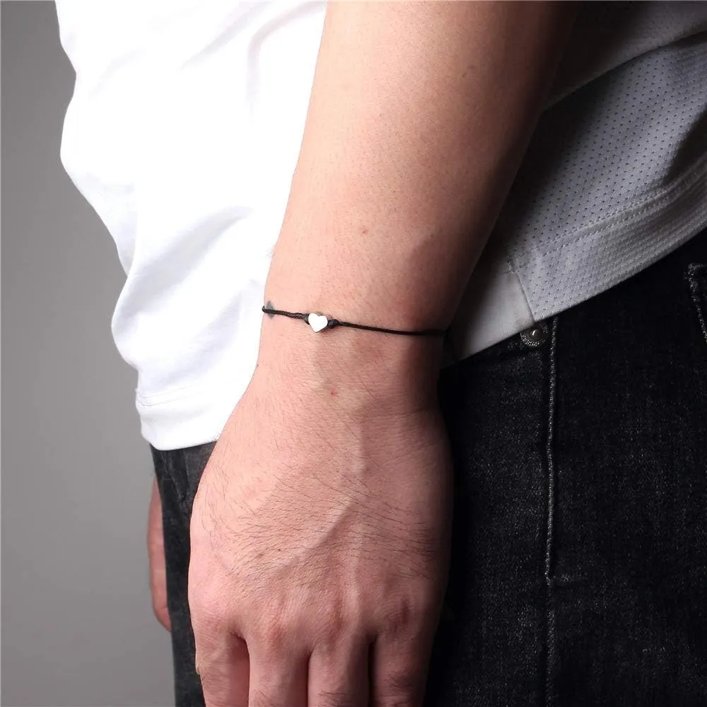 kelistom Red Black String Silver Gold Heart Charm Bracelets for Women Men Handmade Braided Wax Rope Adjustable Bracelet Friendship Jewelry