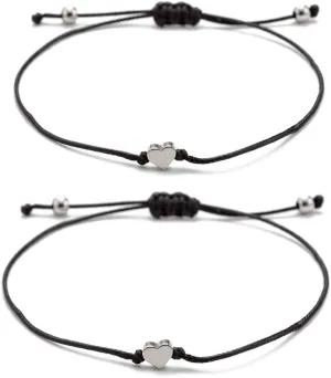 kelistom Red Black String Silver Gold Heart Charm Bracelets for Women Men Handmade Braided Wax Rope Adjustable Bracelet Friendship Jewelry