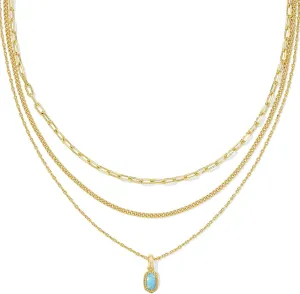 Kendra Scott Mini Elisa Triple Strand Necklace, Gold-Plated Brass, Light Teal Kyocera Opal, Fashion Jewelry for Women