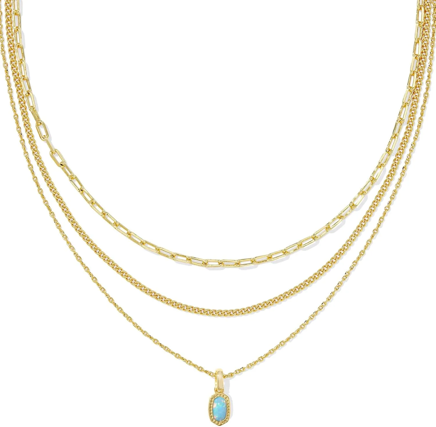 Kendra Scott Mini Elisa Triple Strand Necklace, Gold-Plated Brass, Light Teal Kyocera Opal, Fashion Jewelry for Women