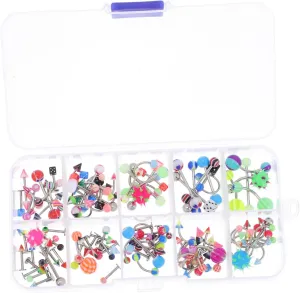 KESYOO 110pcs Body Piercing Jewelry Set Assorted Tongue Rings Nose Studs & Belly Button Rings Random Styles for Women for Any Occasion
