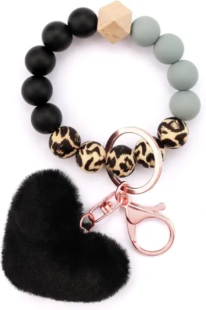 Key Ring Bracelet Silicone Beaded Cute Keychain Wristlet for Women Can Hang Wallet Key Chains Women for Car Keys