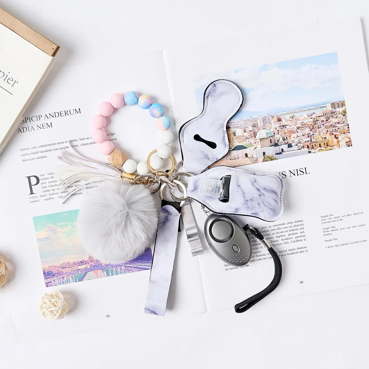Keychains for Women Keychain Kit Bracelet Wristlet Keyring for Women Key Chains Key Ring with Personal Alarm