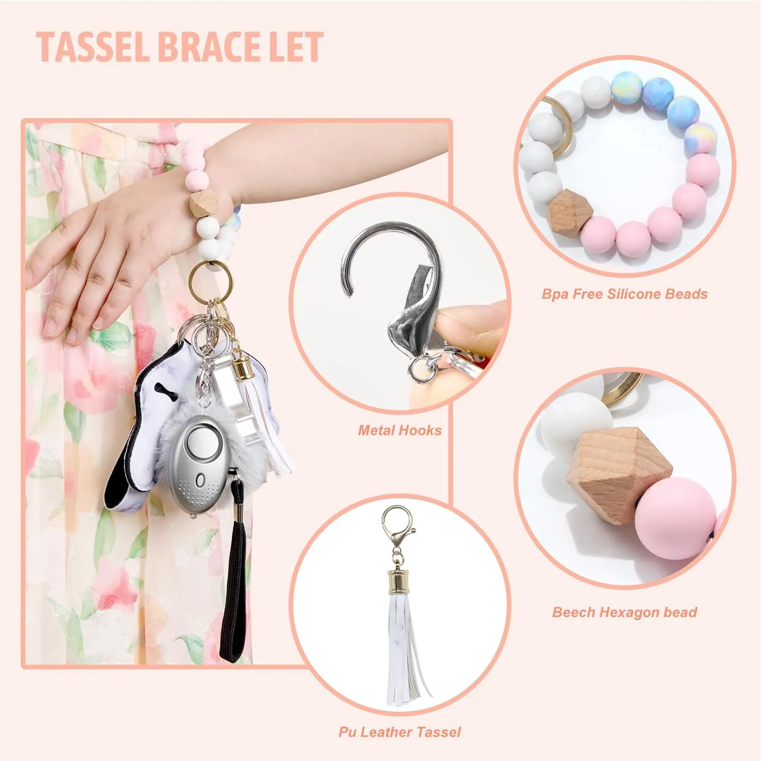 Keychains for Women Keychain Kit Bracelet Wristlet Keyring for Women Key Chains Key Ring with Personal Alarm