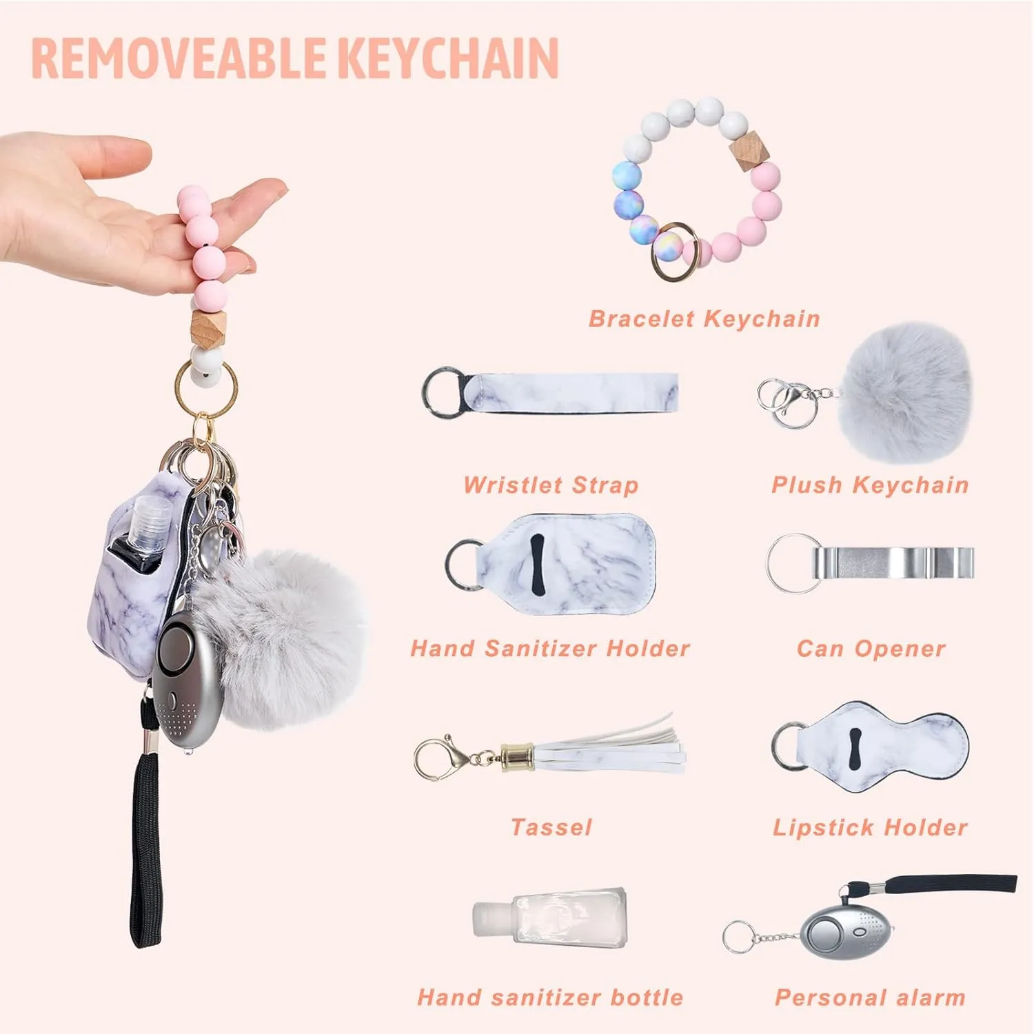 Keychains for Women Keychain Kit Bracelet Wristlet Keyring for Women Key Chains Key Ring with Personal Alarm