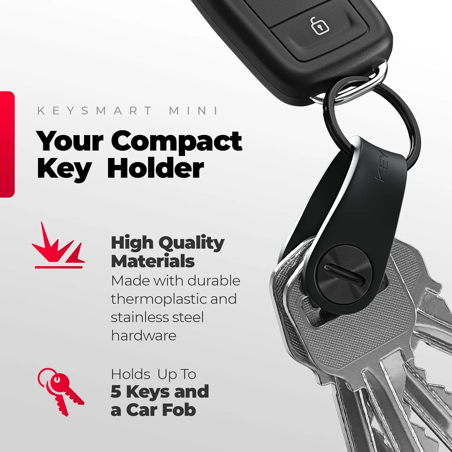 KeySmart Mini Keychain Key Holder - Compact Key Organizer for Key Chain, EDC Key Chains, Key Ring for Car Fobs Keychains