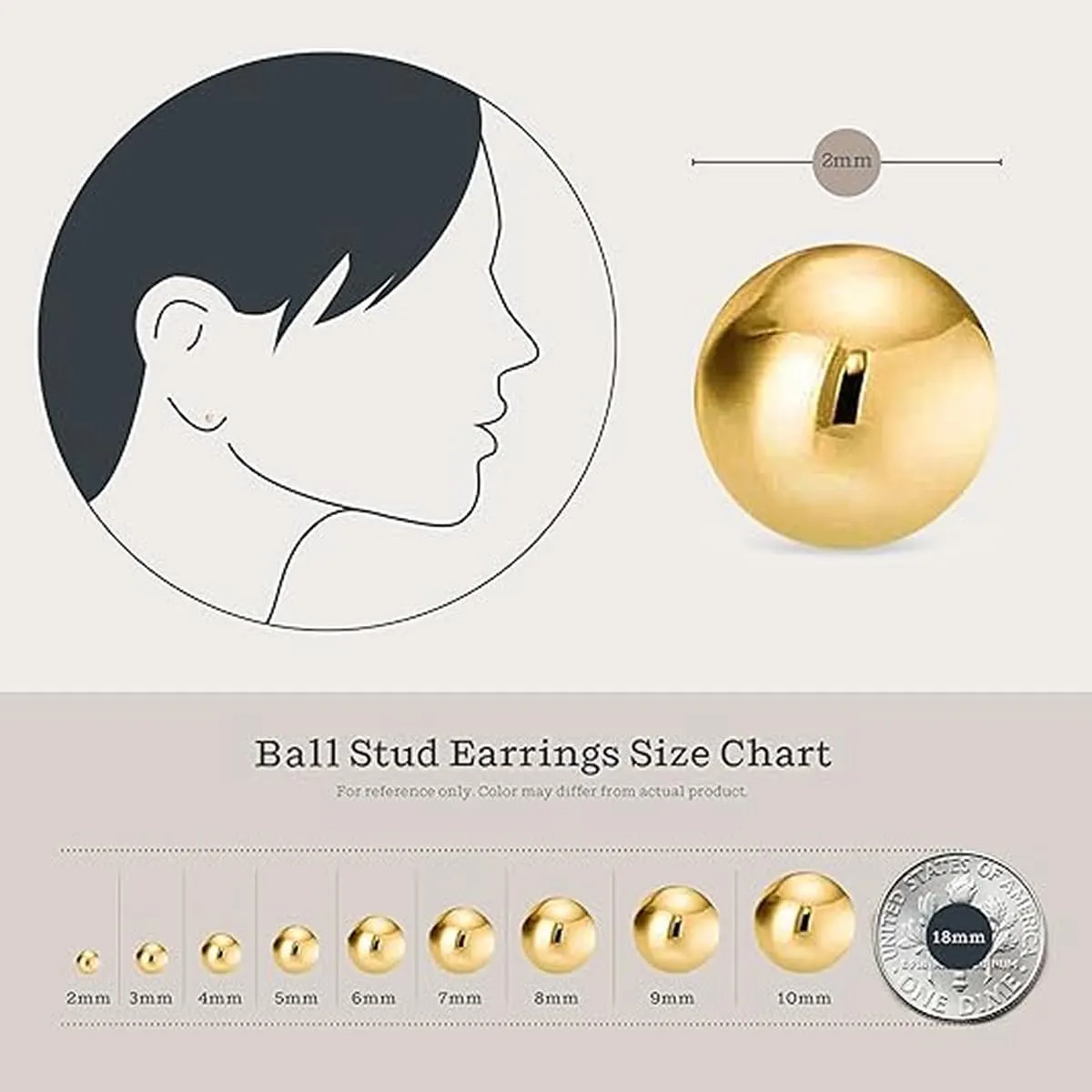 KEZEF Sterling Silver Ball Stud Earrings for Women - Hypoallergenic Lightweight Stud Earrings for Women | 2mm-16mm Ball Earrings in 14K Gold, Rose Gold or 925 Sterling Silver