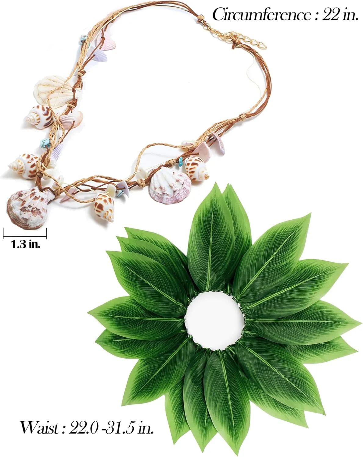 Kids Polynesi Heroes Costume Boys Hawaii Gods Wig Leaf Hula Skirt Tutu Shell Necklace for Halloween Cosplay 3-12Years