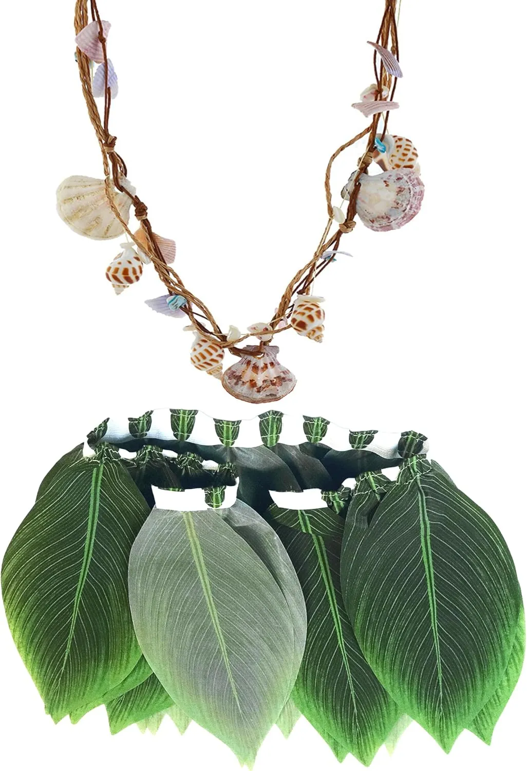 Kids Polynesi Heroes Costume Boys Hawaii Gods Wig Leaf Hula Skirt Tutu Shell Necklace for Halloween Cosplay 3-12Years