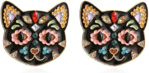 Kitten Earrings for Women, Cute Cat Statement Stud Earrings Black Cat Head Earrings Hypoallergenic, Lovely Cat Animal Earrings Studs, Funny Cat Bohemian Ear Studs, Zinc, No Gemstone