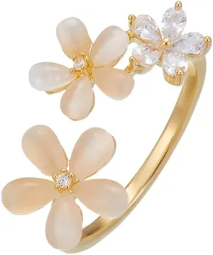 Kokoma Cat Eye Stone Daisy Flower Ring for Women Cubic Zirconia Little Floral Wrap Finger Band Eternity Promise Rings Open Statement Ring Dainty Jewelry Christmas Thanksgiving