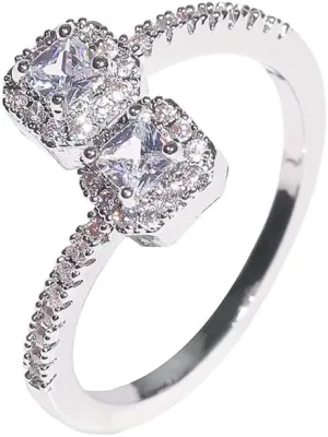 Kokoma Crystal Double Stone Wrap Finger Ring for Women Cubic Zirconia Promise Ring Open Statement Rings Adjustable Stacking Wedding Band Dainty Jewelry