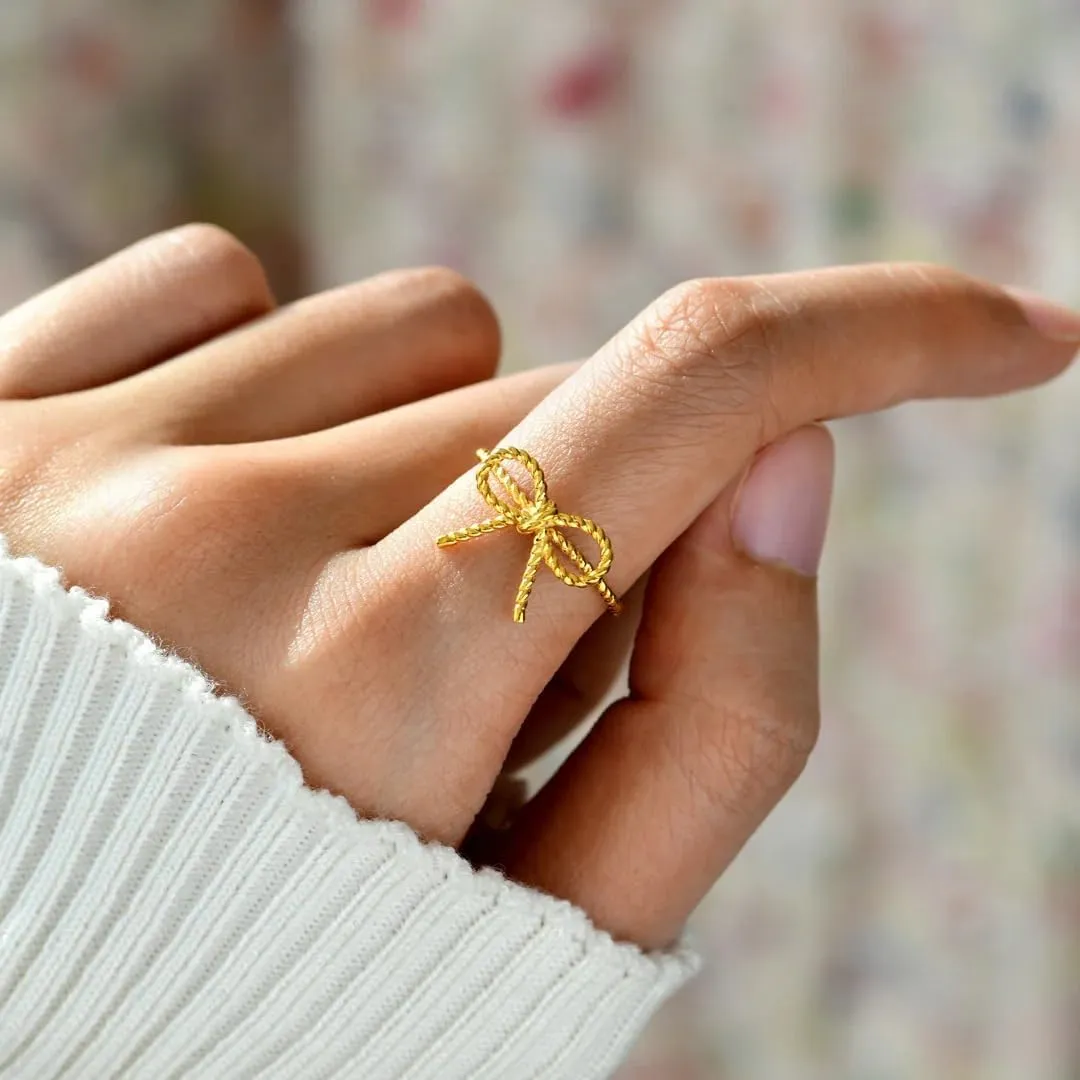 Kokoma Minimalist Bow Ring 925 Sterling Silver Bow Knot Statement Ring Thin Finger Band Stacking Rings Promise Engagment Rings Christmas Jewelry for Women