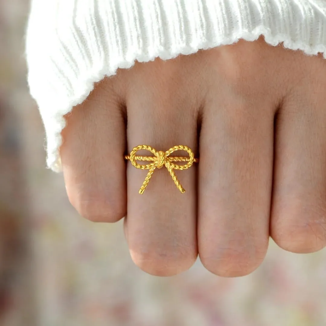 Kokoma Minimalist Bow Ring 925 Sterling Silver Bow Knot Statement Ring Thin Finger Band Stacking Rings Promise Engagment Rings Christmas Jewelry for Women