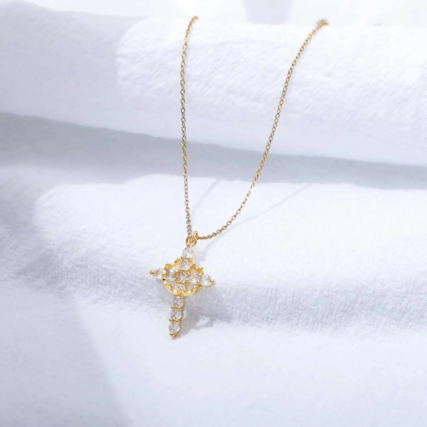 KOMI Gold Cross Pendant Necklace for Woman Safety Needle Necklace Heart Shaped Necklace and Letter Necklace As Gifts for Wife Daughter and Friend