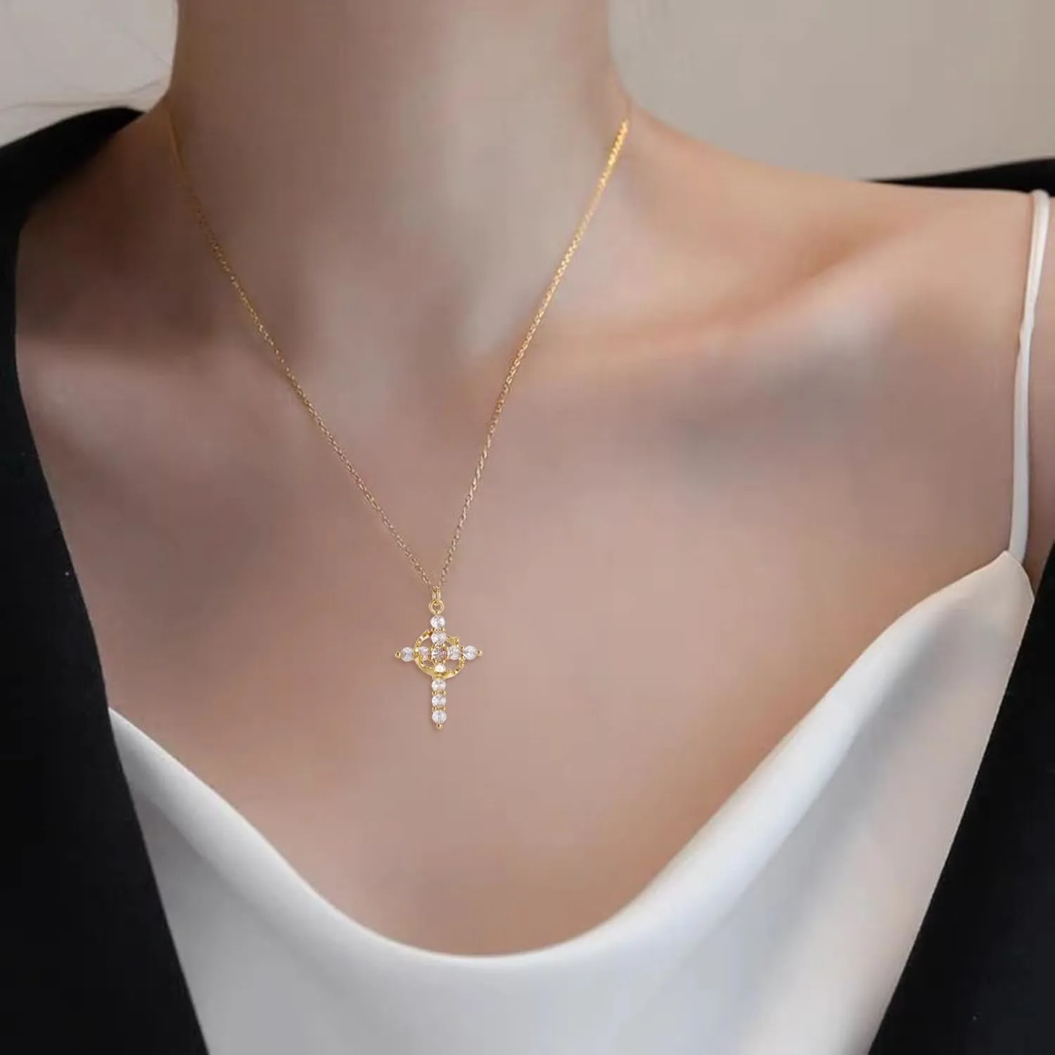 KOMI Gold Cross Pendant Necklace for Woman Safety Needle Necklace Heart Shaped Necklace and Letter Necklace As Gifts for Wife Daughter and Friend