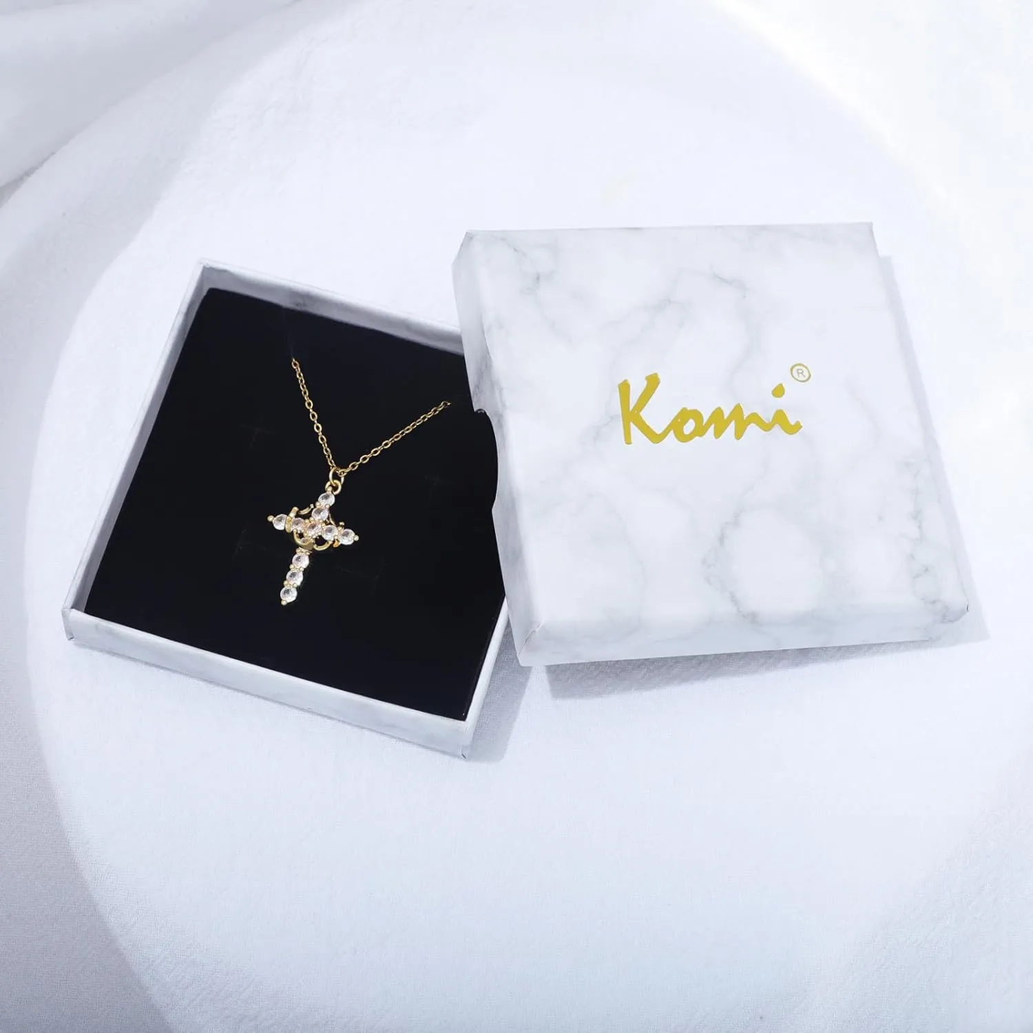 KOMI Gold Cross Pendant Necklace for Woman Safety Needle Necklace Heart Shaped Necklace and Letter Necklace As Gifts for Wife Daughter and Friend