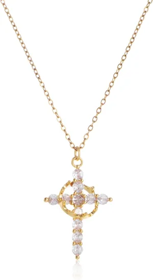 KOMI Gold Cross Pendant Necklace for Woman Safety Needle Necklace Heart Shaped Necklace and Letter Necklace As Gifts for Wife Daughter and Friend