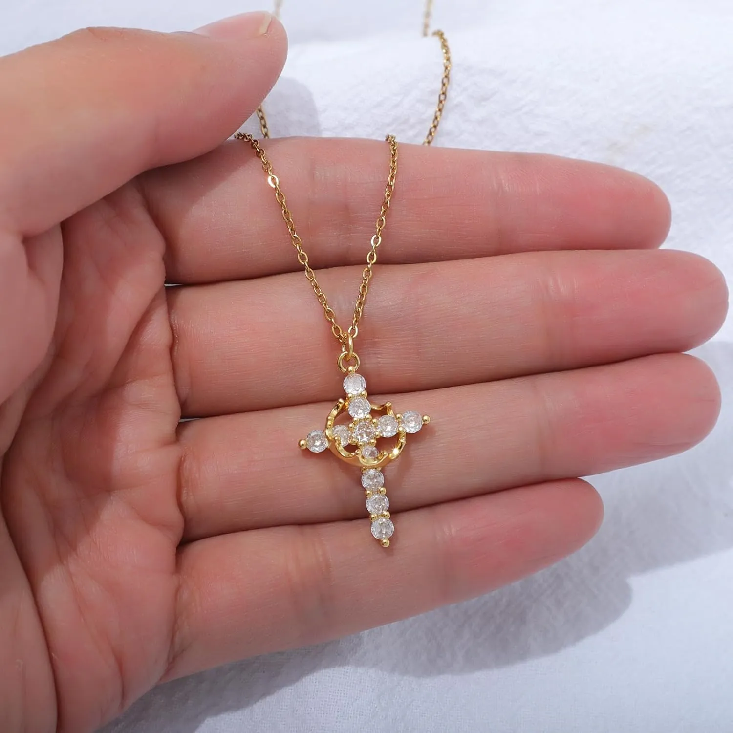 KOMI Gold Cross Pendant Necklace for Woman Safety Needle Necklace Heart Shaped Necklace and Letter Necklace As Gifts for Wife Daughter and Friend