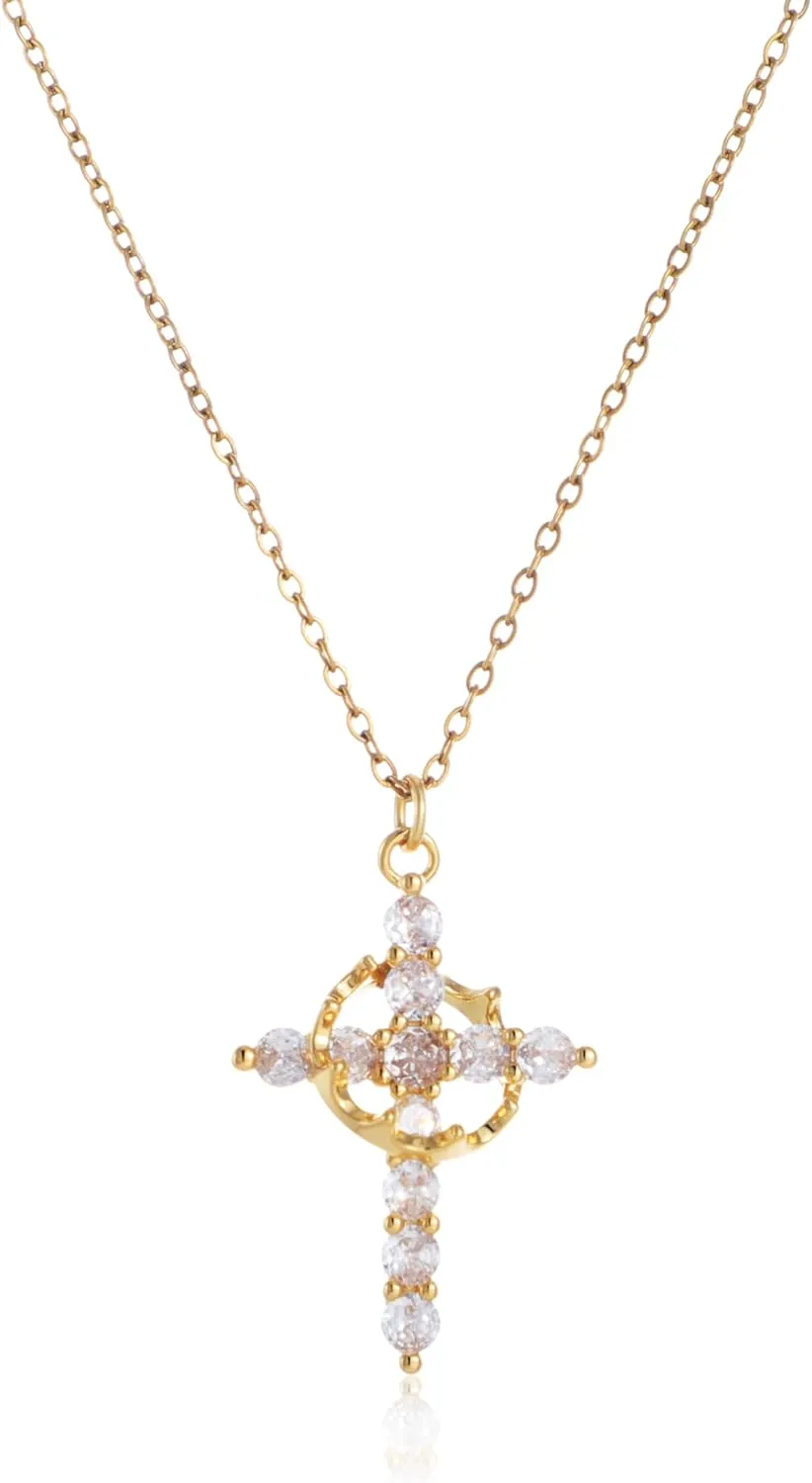 KOMI Gold Cross Pendant Necklace for Woman Safety Needle Necklace Heart Shaped Necklace and Letter Necklace As Gifts for Wife Daughter and Friend