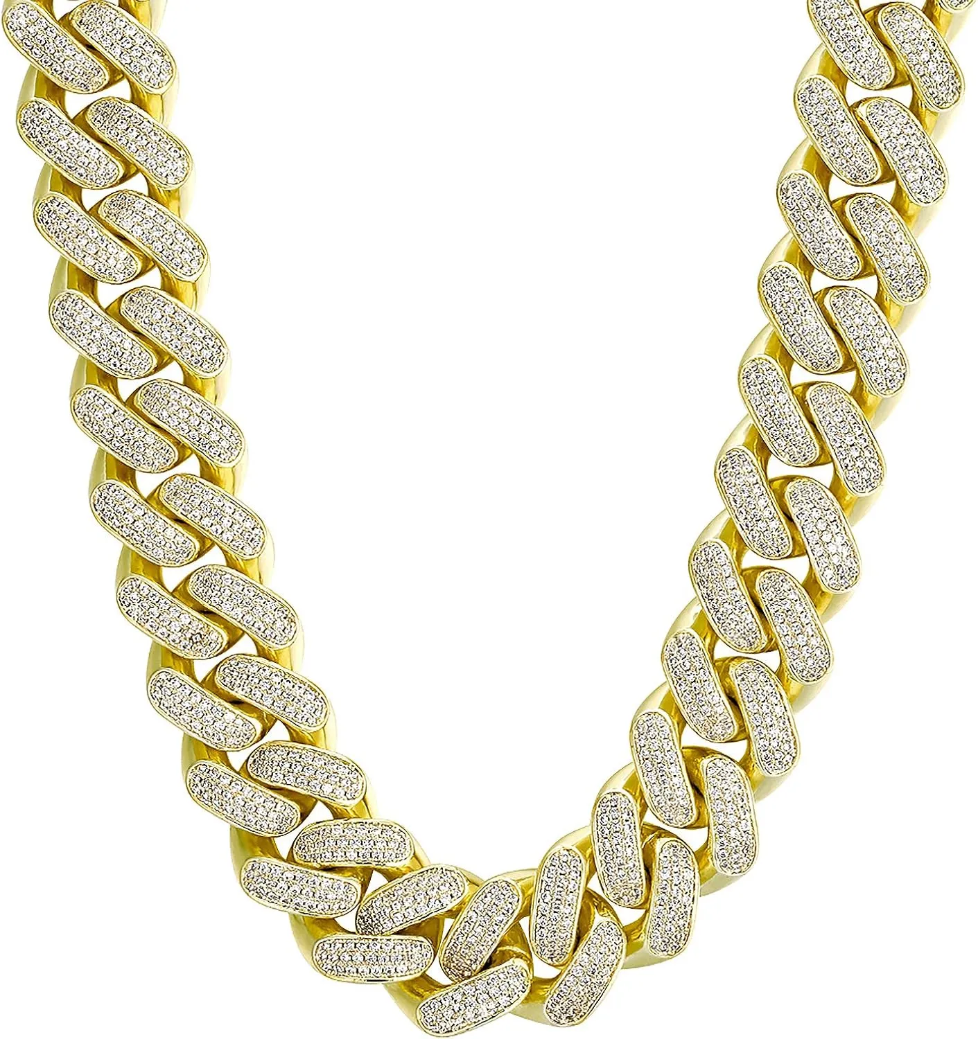 KRKC&CO Men's Iced Out Cuban Link Chain 12/18mm Prong-setting 3-Row 5A CZ Stones Gold Chain for Hip Hop Rapper Thick Heavy Necklace Cuban Choker Necklace Durable Anti-Tarnish Urban Street-wear