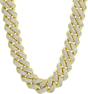 KRKC&CO Men's Iced Out Cuban Link Chain 12/18mm Prong-setting 3-Row 5A CZ Stones Gold Chain for Hip Hop Rapper Thick Heavy Necklace Cuban Choker Necklace Durable Anti-Tarnish Urban Street-wear
