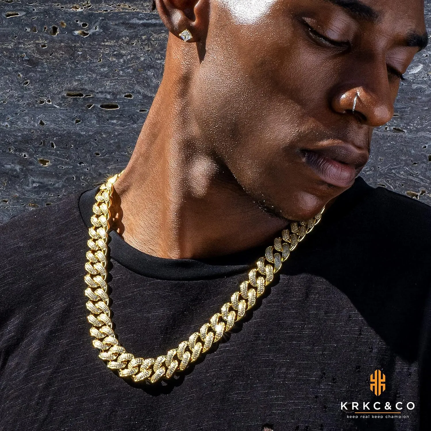 KRKC&CO Men's Iced Out Cuban Link Chain 12/18mm Prong-setting 3-Row 5A CZ Stones Gold Chain for Hip Hop Rapper Thick Heavy Necklace Cuban Choker Necklace Durable Anti-Tarnish Urban Street-wear