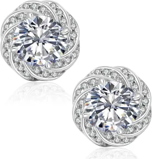 KRKC&CO Moissanite Stud Earrings, 1.0CT Camellia Lab Created Earrings for Women, Hypoallergenic, White Gold S925 Sterling Silver, D Color, VVS1, Sparkly Gifts Jewelry for Her(1ctw, 0.5ct*2