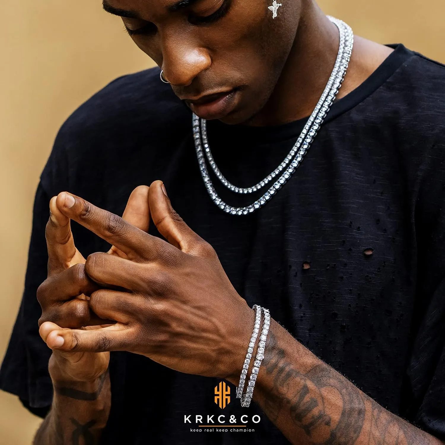 KRKC&CO Tennis Chain for Men, 14k Gold Chain for Men, Iced Out Chains Prong-Setting 5A Cubic Zirconia Stones Tennis Necklace, Hip Hop Jewelry for Rappers 3mm 4mm 5mm 6mm, 18 20 22 24 Inches