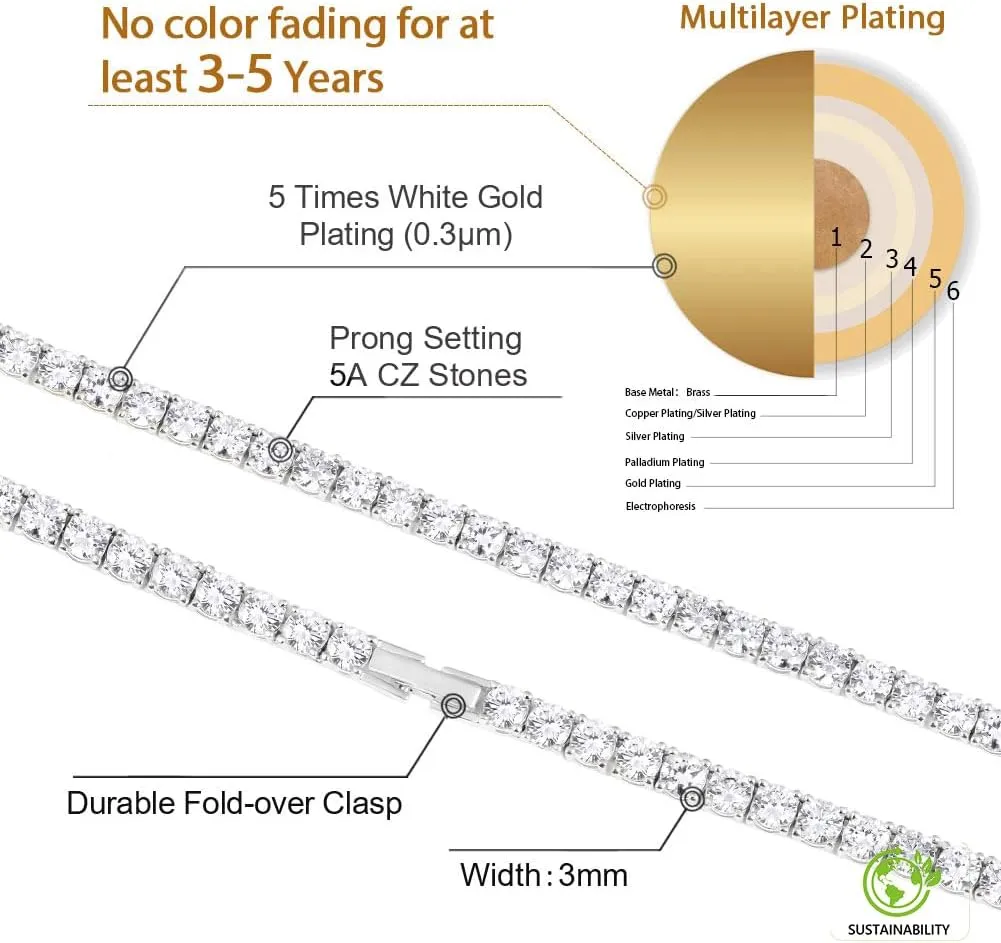 KRKC&CO Tennis Chain for Men, 14k Gold Chain for Men, Iced Out Chains Prong-Setting 5A Cubic Zirconia Stones Tennis Necklace, Hip Hop Jewelry for Rappers 3mm 4mm 5mm 6mm, 18 20 22 24 Inches