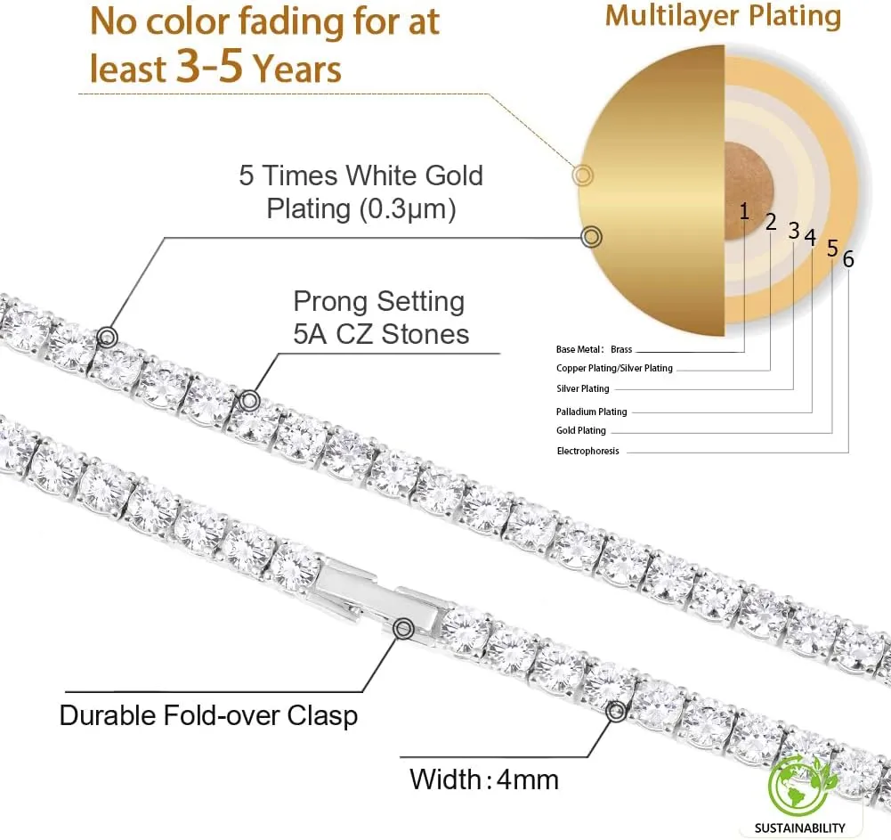 KRKC&CO Tennis Chain for Men, 14k Gold Chain for Men, Iced Out Chains Prong-Setting 5A Cubic Zirconia Stones Tennis Necklace, Hip Hop Jewelry for Rappers 3mm 4mm 5mm 6mm, 18 20 22 24 Inches
