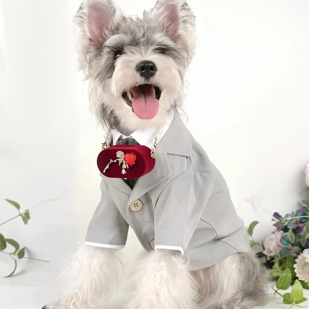 La La Pet Dog Wedding Collar with Ring Box Pearl Pet Collar Red Rose Ring Bearer Box Couple Ring Storage Box for Proposal Engagement Wedding Ceremony S