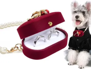 La La Pet Dog Wedding Collar with Ring Box Pearl Pet Collar Red Rose Ring Bearer Box Couple Ring Storage Box for Proposal Engagement Wedding Ceremony S