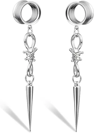 LADEMAYH 2Pcs Surgical Steel 316L Ear Tunnels with Sharp Spike Dangling Gauges Earrings for Punk/Gothic Style, Hypoallergenic Ear Plugs Expander Body Jewelry for Women & Men