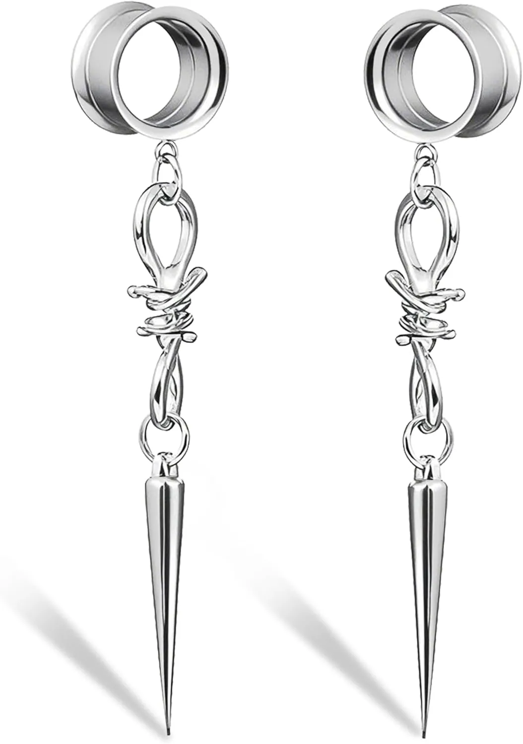 LADEMAYH 2Pcs Surgical Steel 316L Ear Tunnels with Sharp Spike Dangling Gauges Earrings for Punk/Gothic Style, Hypoallergenic Ear Plugs Expander Body Jewelry for Women & Men
