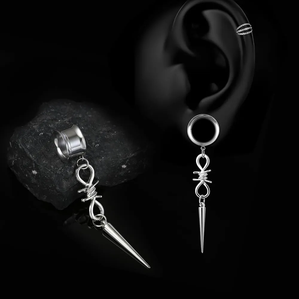 LADEMAYH 2Pcs Surgical Steel 316L Ear Tunnels with Sharp Spike Dangling Gauges Earrings for Punk/Gothic Style, Hypoallergenic Ear Plugs Expander Body Jewelry for Women & Men