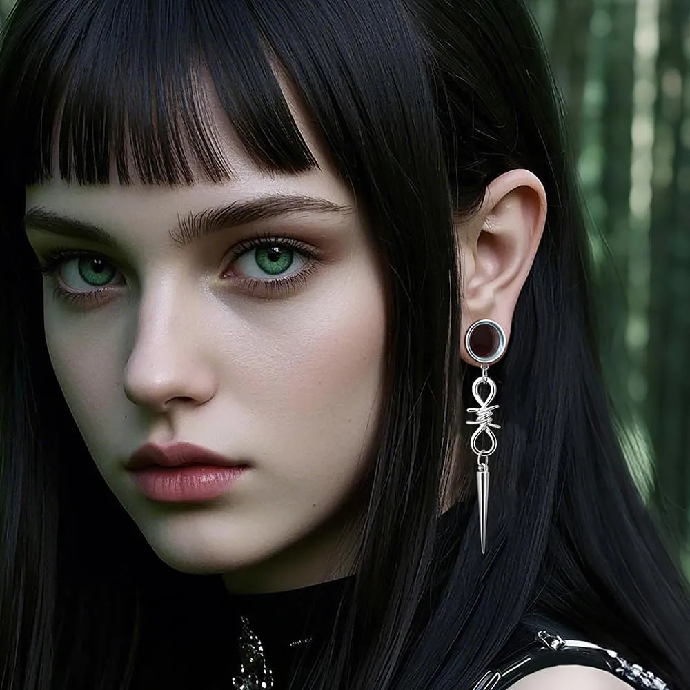 LADEMAYH 2Pcs Surgical Steel 316L Ear Tunnels with Sharp Spike Dangling Gauges Earrings for Punk/Gothic Style, Hypoallergenic Ear Plugs Expander Body Jewelry for Women & Men