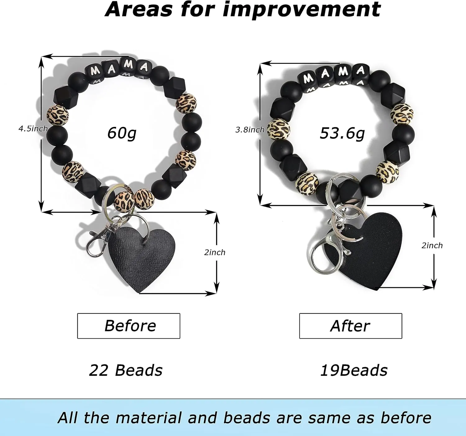 Lantintop Silicone Key Ring Bracelet Women Beaded Portable Wristlet Mama Keychain with Tassels Hanging House Car Keys Rings