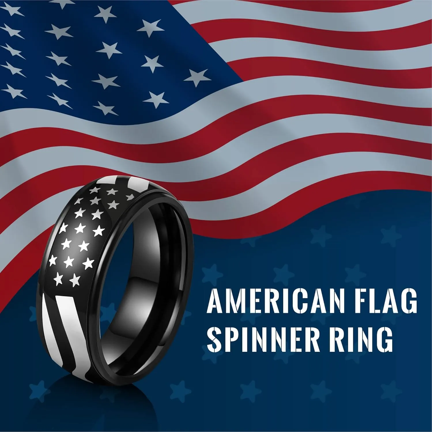 LAOYOU Anxiety Relief Mens Spinner Ring | 8mm Stainless Steel Black Fidget Anxiety Ring Inlay Curb Chain Jewelry Gift Size 6-14