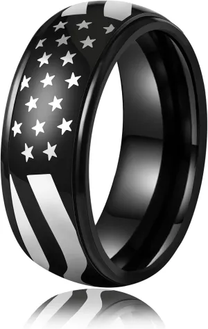 LAOYOU Anxiety Relief Mens Spinner Ring | 8mm Stainless Steel Black Fidget Anxiety Ring Inlay Curb Chain Jewelry Gift Size 6-14