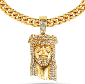 Large Crown Jesus Pendant Necklace for Men Gold Silver Plated 5A  Cubic Zirconia Iced Bling Out Luxury Diamond 24 Inch Cuban Link Necklace Chain