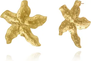 Large Flower Ear Stud Earrings Stainless Steel 18K Gold Plated Floral Plant Geometric Boho Bohemian Vintage Earrings,Elegant Trendy Statement Earrings Non Tarnish Jewelry for Women